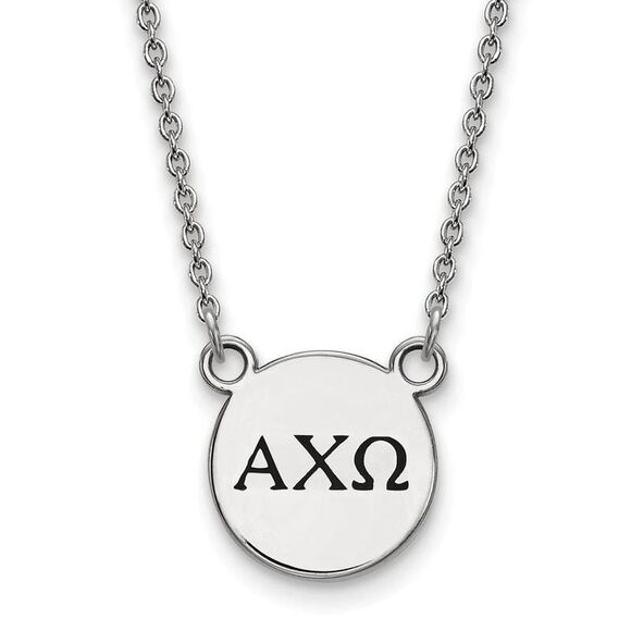 Sterling Silver Alpha Chi Omega Small Enamel Greek Letters Necklace - Picture 1 of 4